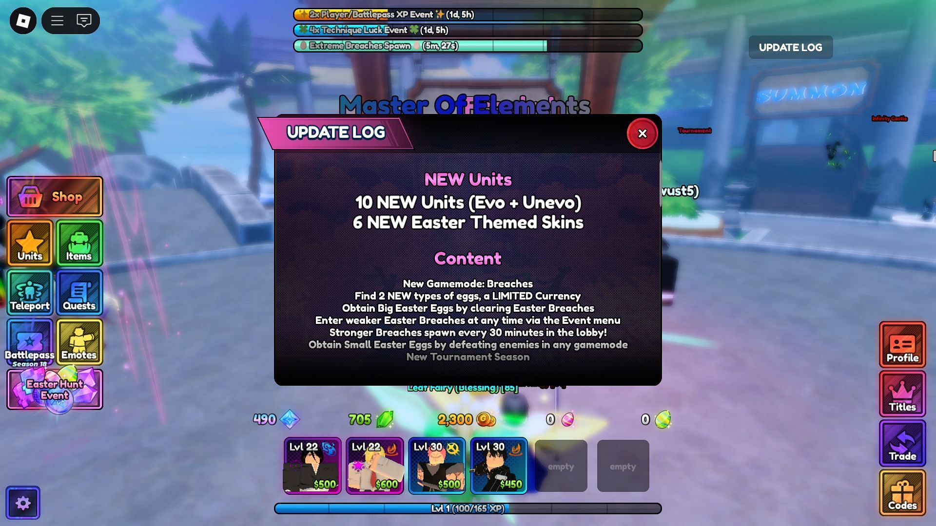 In-game update log (Image via Roblox)